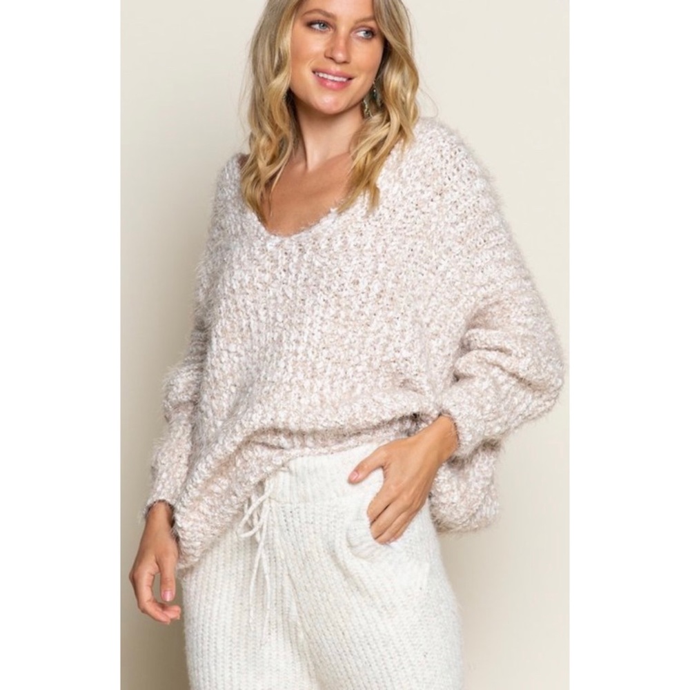 SOLD OUT Oversized Beige Softest Eyelash Pullover Sweater - Picture 2 of 6